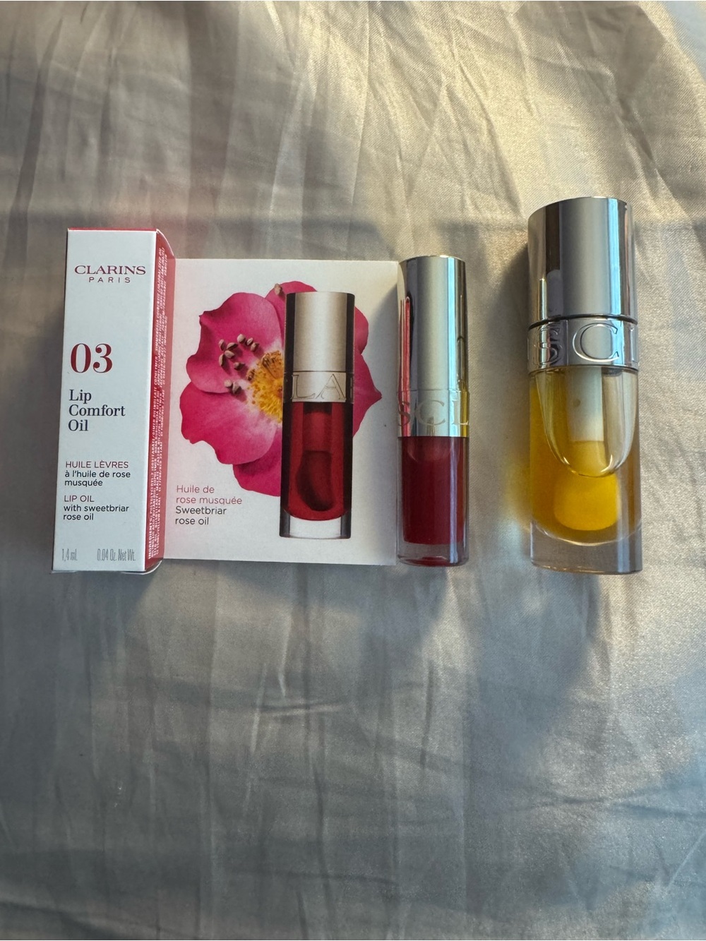 NEW Clarins Lip Comfort Oil Bundle – Honey 01 Full Size + Cherry 03 Mini